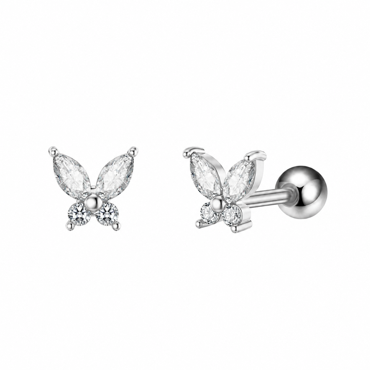 Zirkon Taşlı Kelebek Figürlü Piercing | 925 Ayar Gümüş – Jeweliay Jewelry – 2 – Silver beyaz fon #RENK_silver