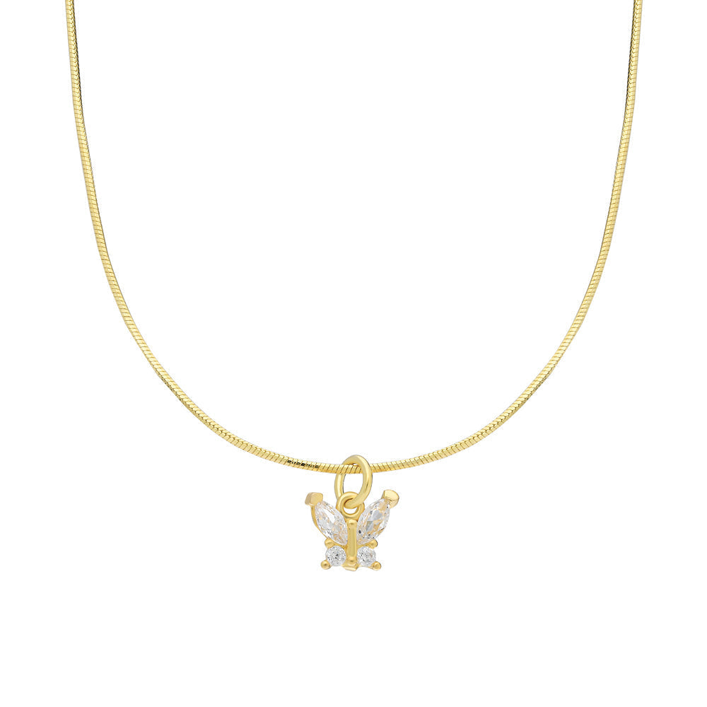 Zirkon Taşlı Kelebek Sallantılı Yılan Zincir Kolye | 925 Ayar Gümüş – Jeweliay Jewelry – 1 – Gold beyaz fon #RENK_gold