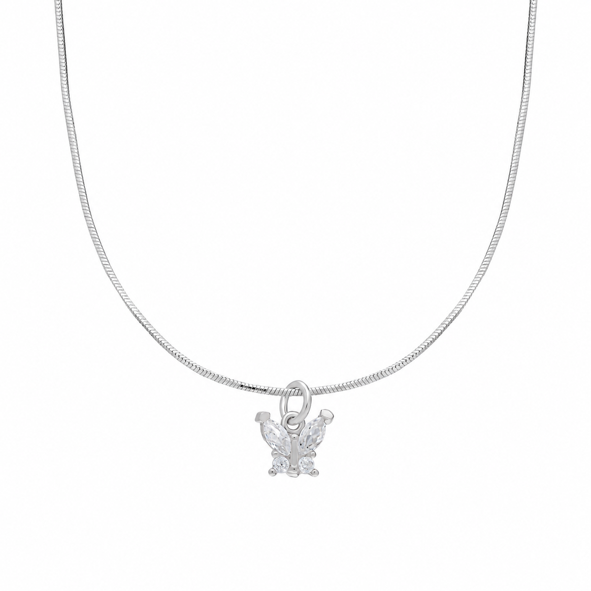 Zirkon Taşlı Kelebek Sallantılı Yılan Zincir Kolye | 925 Ayar Gümüş – Jeweliay Jewelry – 2 – Silver beyaz fon #RENK_silver