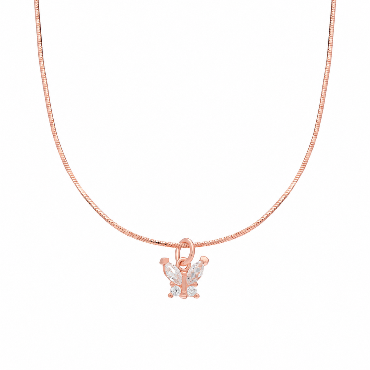 Zirkon Taşlı Kelebek Sallantılı Yılan Zincir Kolye | 925 Ayar Gümüş – Jeweliay Jewelry – 3 – Rose beyaz fon #RENK_rose