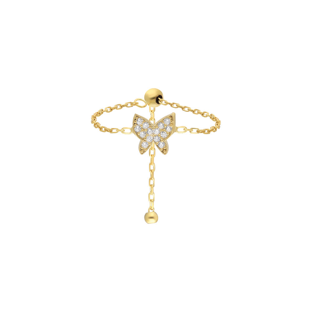 Zirkon Taşlı Kelebek Zincir Yüzük | 925 Ayar Gümüş – Jeweliay Jewelry – 1 – Gold beyaz fon #RENK_gold