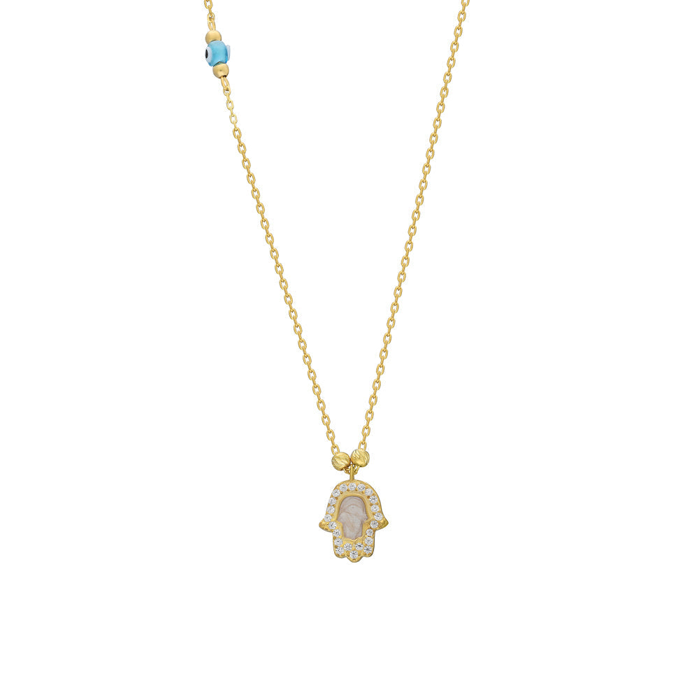 Zirkon Taşlı Mineli Göz Nazarlı Fatma Ana Eli Kolye | 925 Ayar Gümüş – Jeweliay Jewelry – 1 – Gold beyaz fon #RENK_gold