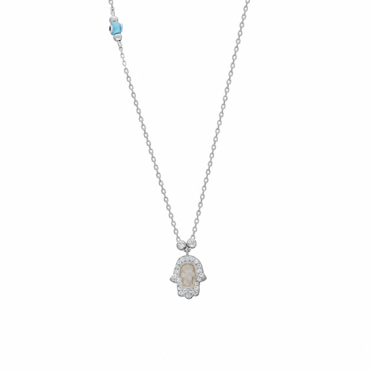 Zirkon Taşlı Mineli Göz Nazarlı Fatma Ana Eli Kolye | 925 Ayar Gümüş – Jeweliay Jewelry – 2 – Silver beyaz fon #RENK_silver