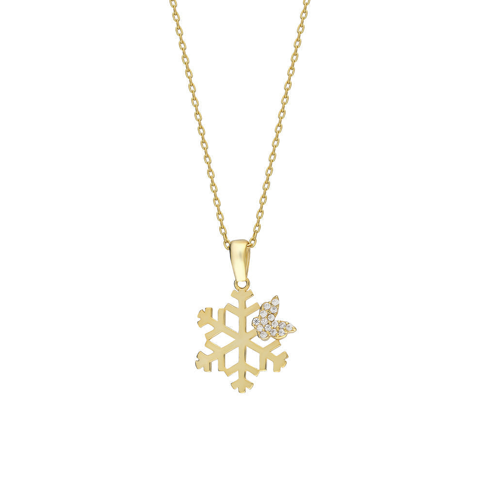 Zirkon Taşlı Minik Kelebekli Kar Tanesi Kolye | 925 Ayar Gümüş – Jeweliay Jewelry – 1 – Gold beyaz fon #RENK_gold