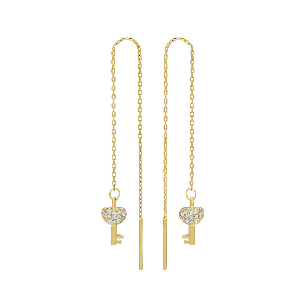 Zirkon Taşlı Sallantılı Anahtar Küpe | 925 Ayar Gümüş – Jeweliay Jewelry – 1 – Gold beyaz fon #RENK_gold