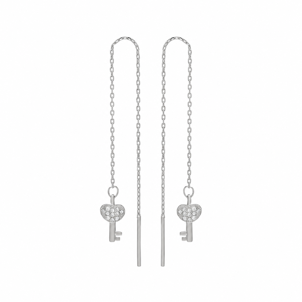 Zirkon Taşlı Sallantılı Anahtar Küpe | 925 Ayar Gümüş – Jeweliay Jewelry – 2 – Silver beyaz fon #RENK_silver