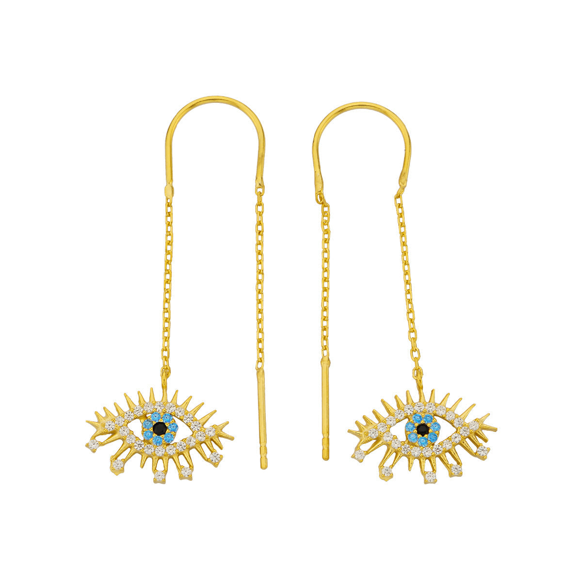 Zirkon Taşlı Sallantılı Nazar Göz Küpe | 925 Ayar Gümüş – Jeweliay Jewelry – 1 – Gold beyaz fon #RENK_gold