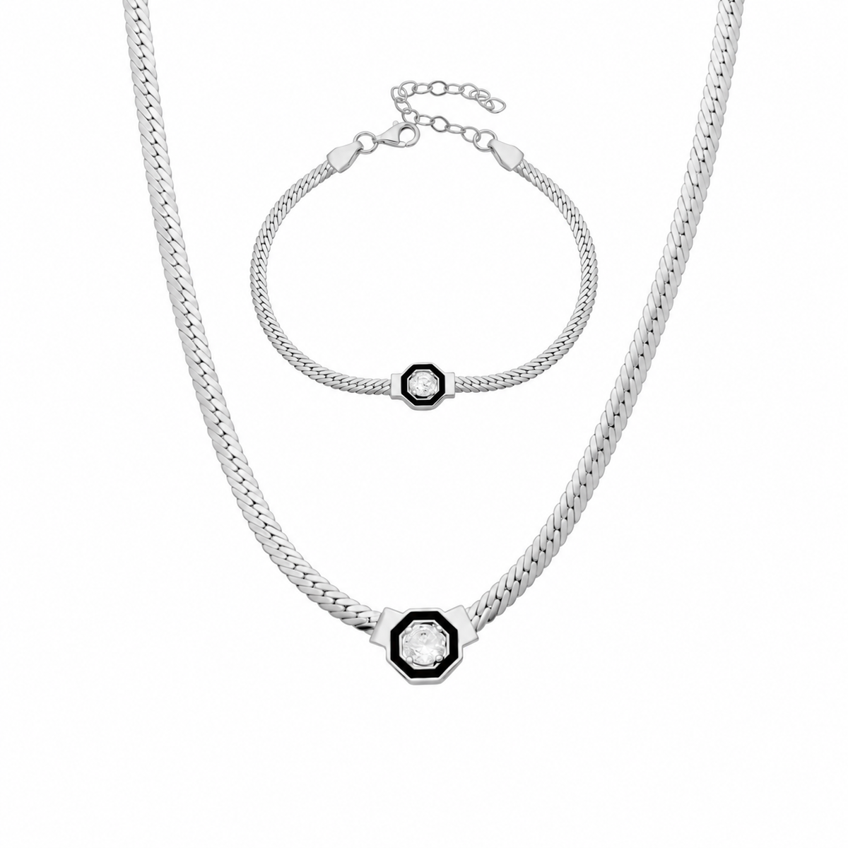 Zirkon Taşlı Siyah Mineli Serenay Kolye-Bileklik Set | 925 Ayar Gümüş – Jeweliay Jewelry – 2 – Silver beyaz fon #RENK_silver