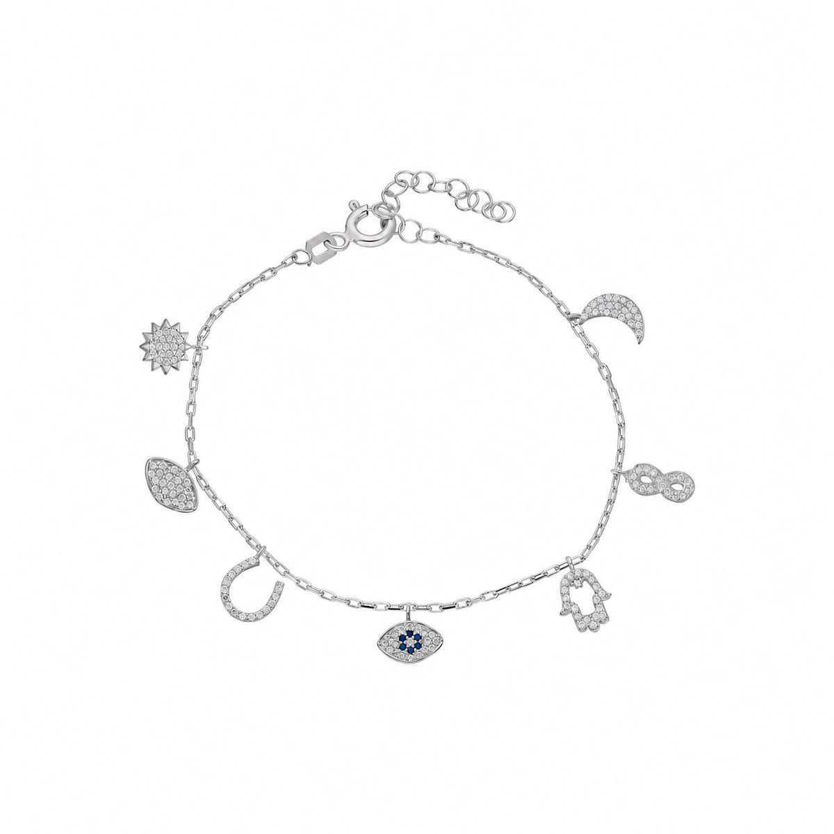 Zirkon Taşlı Yedi Charmlı Şans Bileklik | 925 Ayar Gümüş – Jeweliay Jewelry – 2 – Silver beyaz fon #RENK_silver