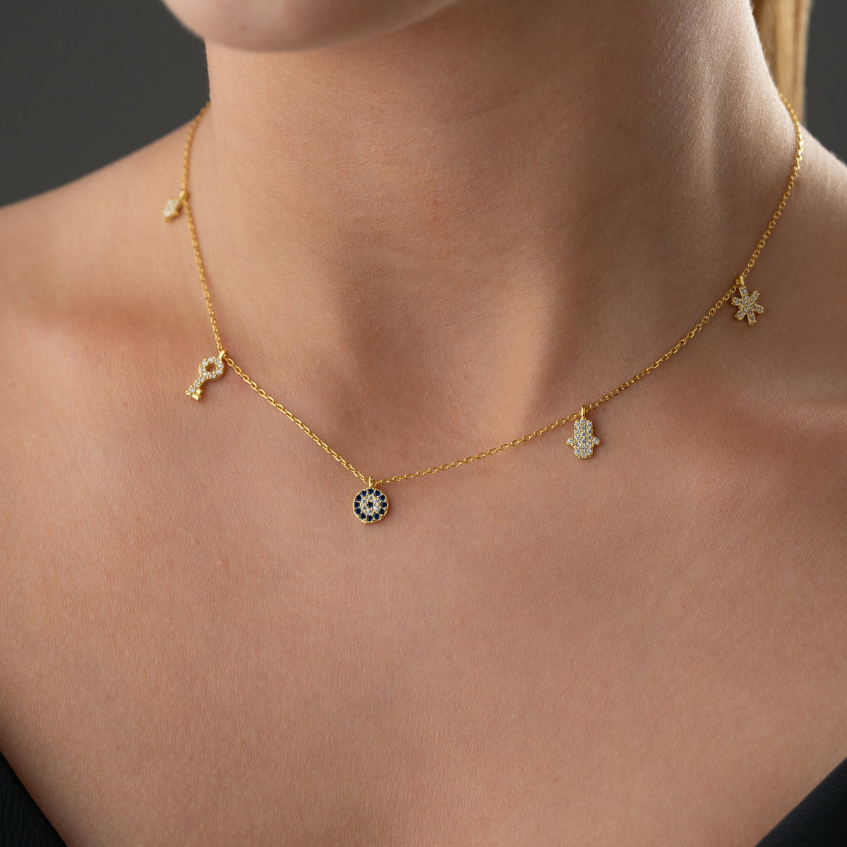 Zirkon Taşlı Yıldız Anahtar ve Nazar Şans Kolye | 925 Ayar Gümüş – Jeweliay Jewelry – 4