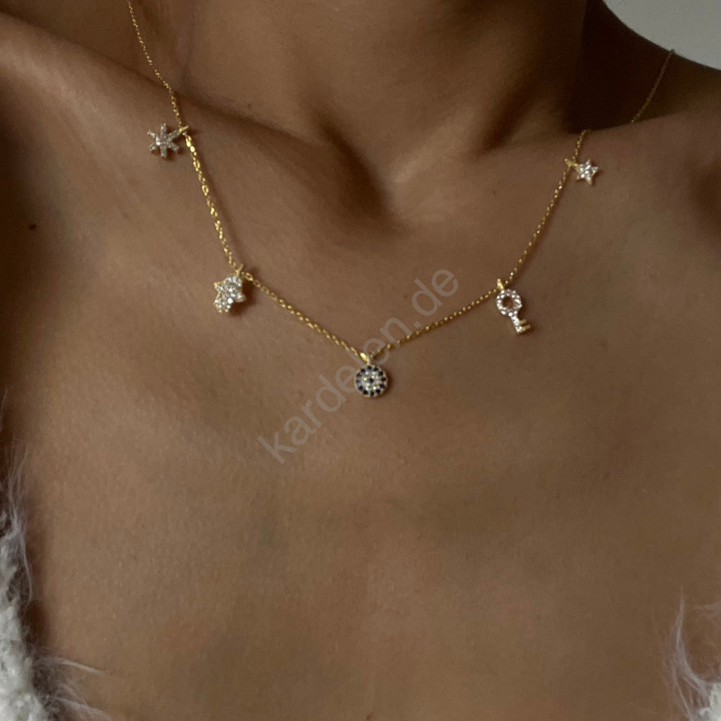 Zirkon Taşlı Yıldız Anahtar ve Nazar Şans Kolye | 925 Ayar Gümüş – Jeweliay Jewelry – 8