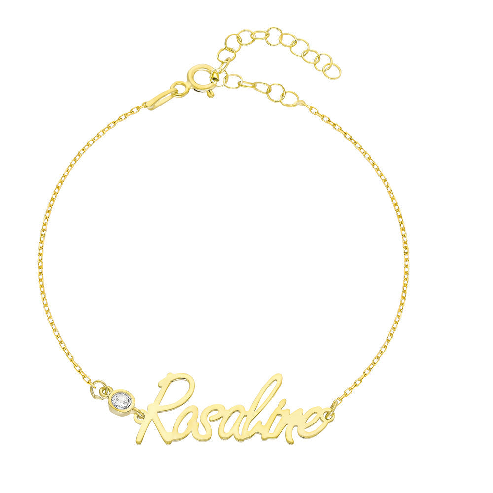 Kişiye Özel El Yazısı Doğum Taşlı İsim Bileklik | 925 Ayar Gümüş – Jeweliay Jewelry – 1