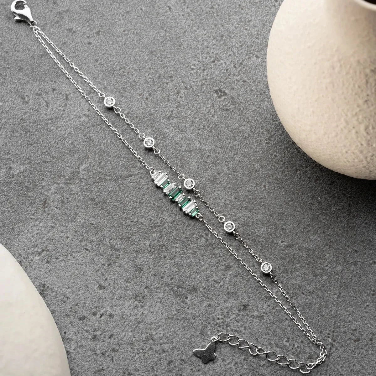 YEŞİL TAŞLI BAGET BİLEKLİK | 925 GÜMÜŞ