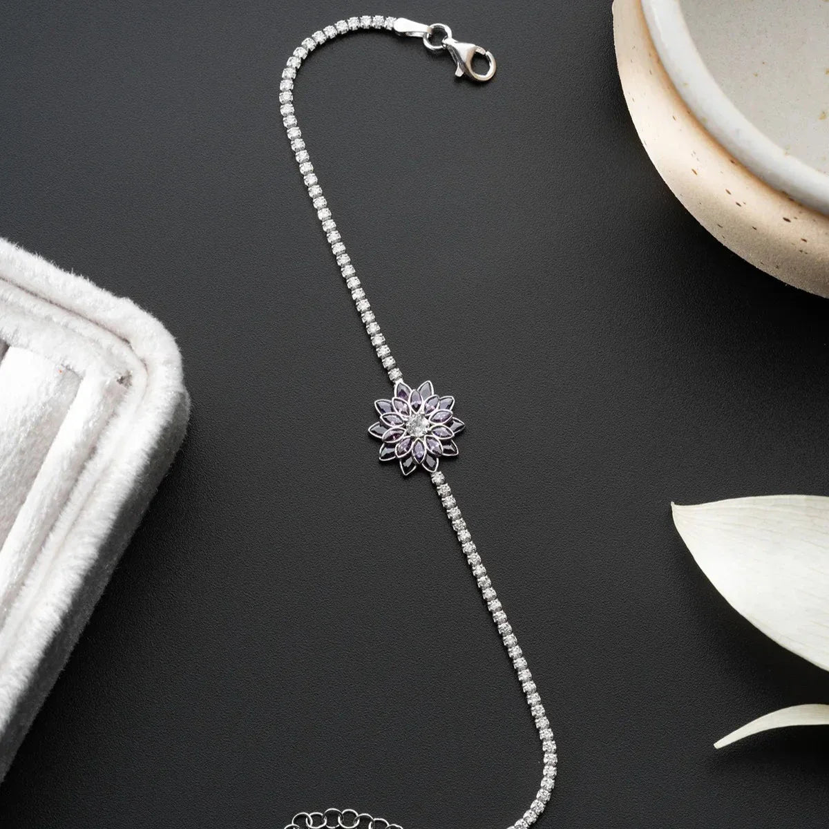 MOR TAŞLI LOTUS SU YOLU BİLEKLİK | 925 GÜMÜŞ