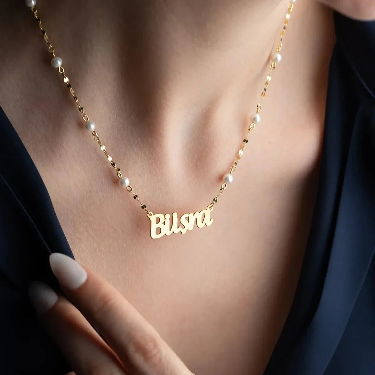 İNCİLİ EZME ZİNCİR İSİM KOLYE | 925 GÜMÜŞ