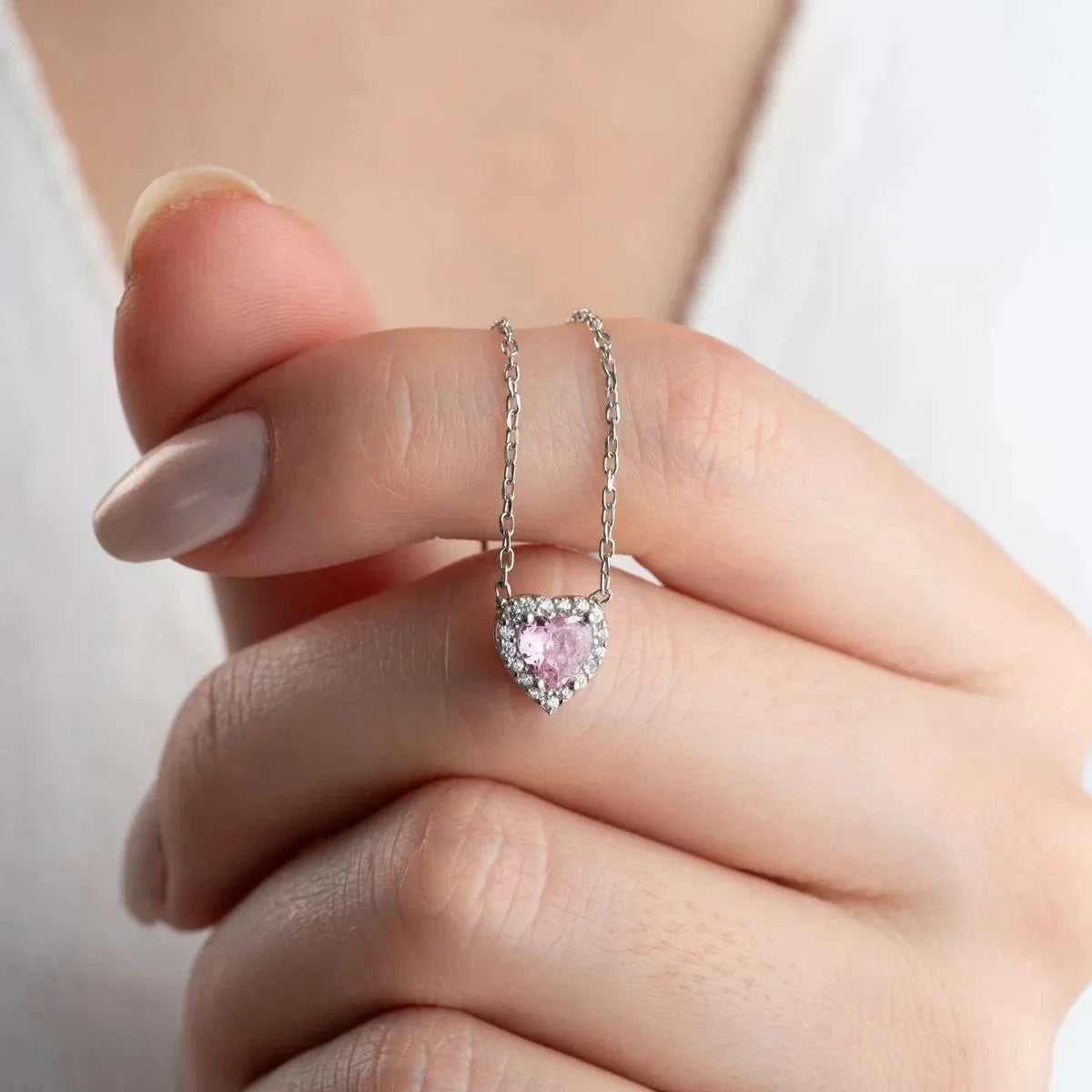 PEMBE TAŞLI KALP KOLYE | 925 GÜMÜŞ