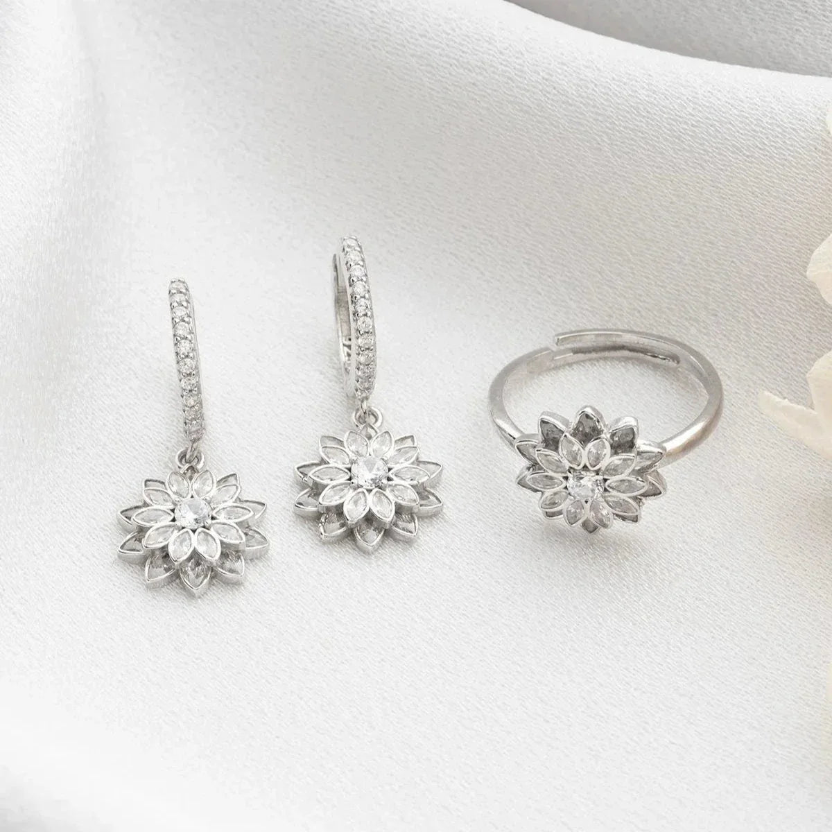 LOTUS ÇİÇEĞİ YÜZÜK KÜPE SET | 925 GÜMÜŞ