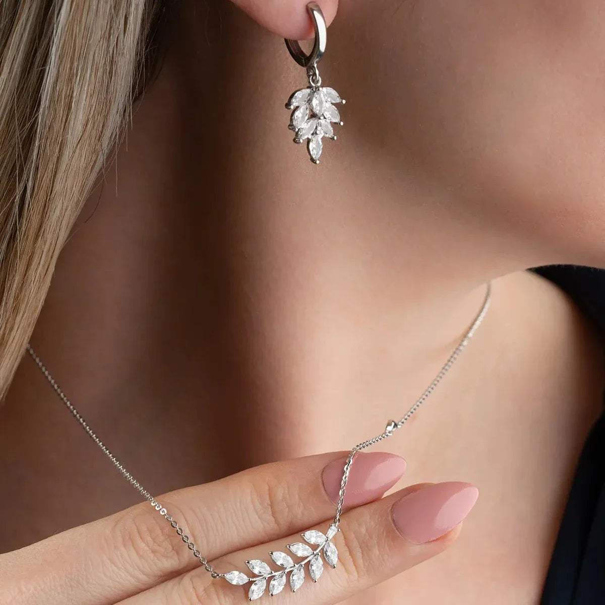 TAŞLI YAPRAK KOLYE KÜPE SET | 925 GÜMÜŞ