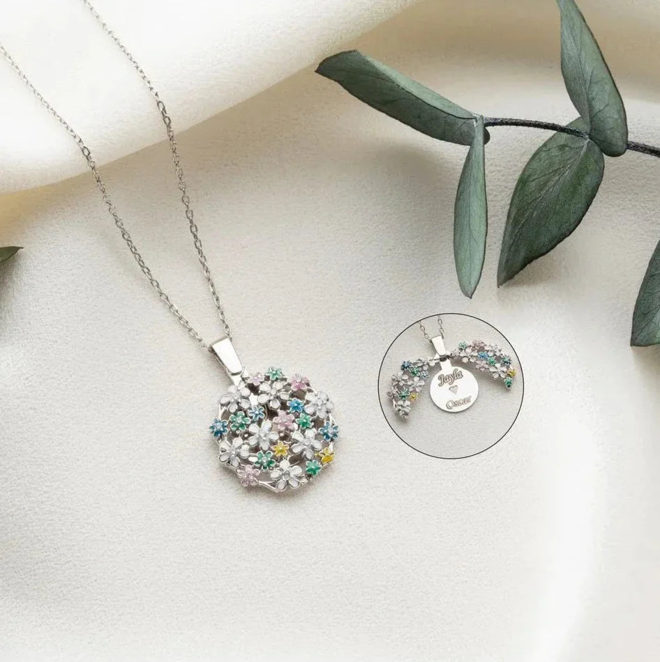 GRAVÜRLÜ ÇİÇEK BUKETİ KOLYE | 925 GÜMÜŞ