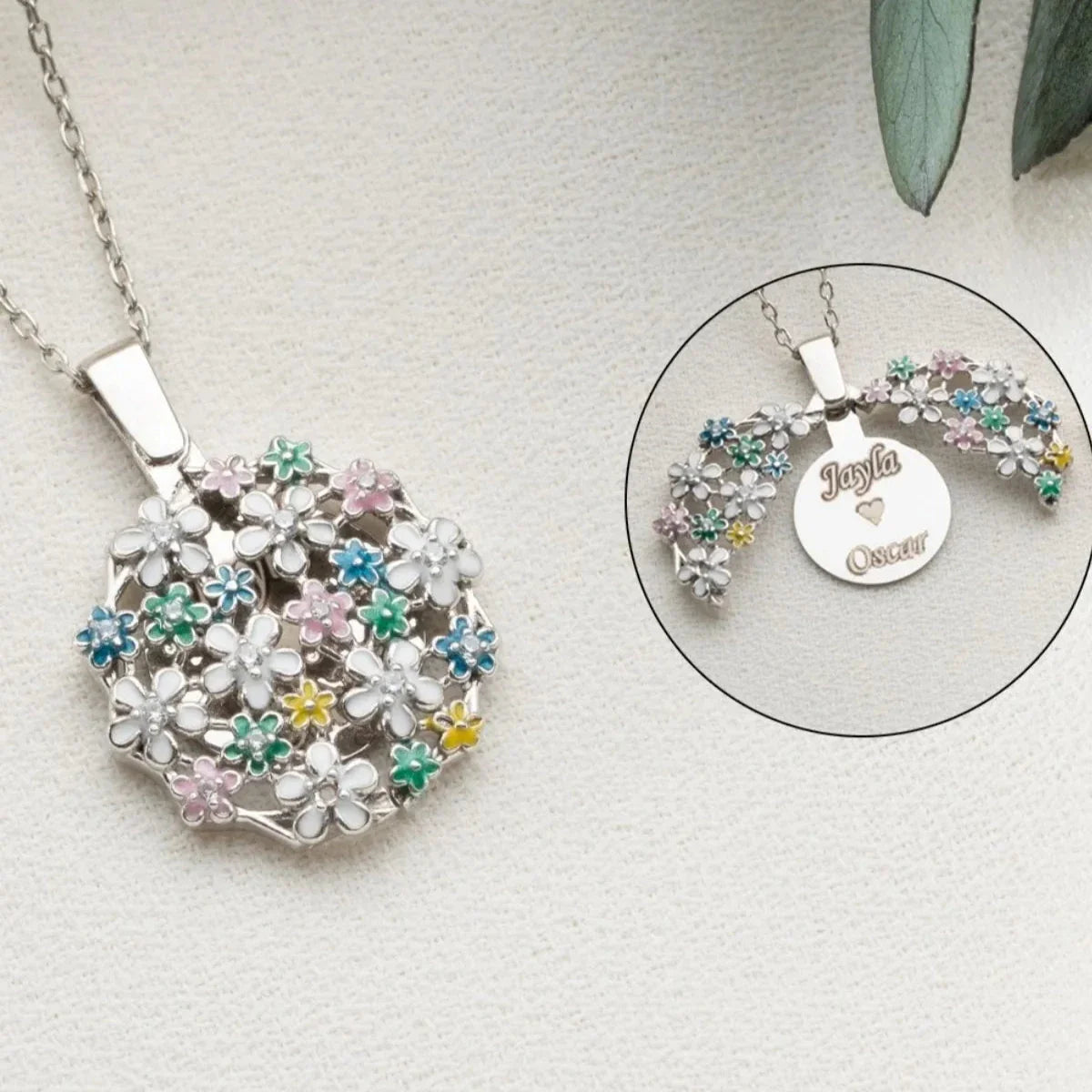 GRAVÜRLÜ ÇİÇEK BUKETİ KOLYE | 925 GÜMÜŞ