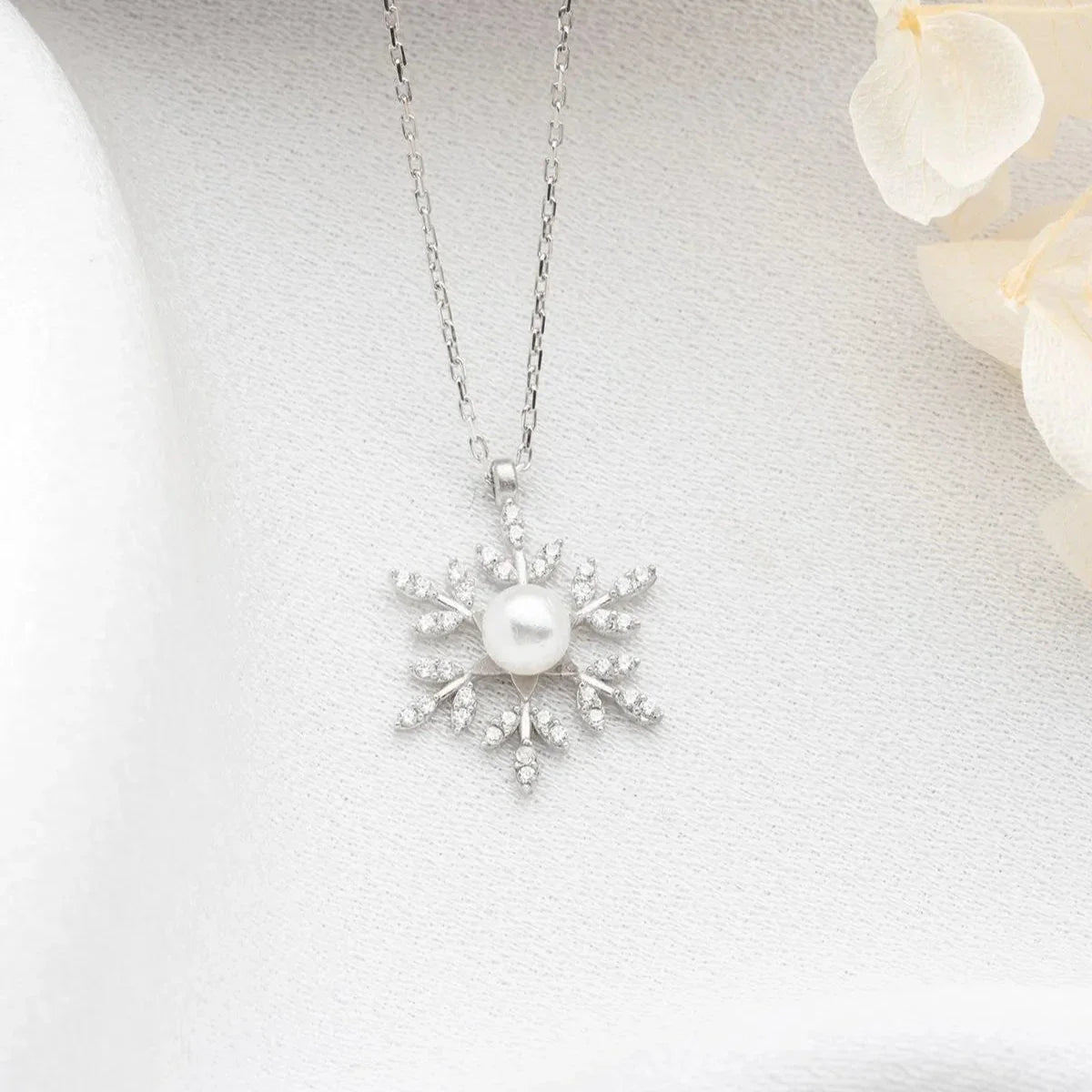 İNCİLİ KAR TANESİ KOLYE | 925 GÜMÜŞ