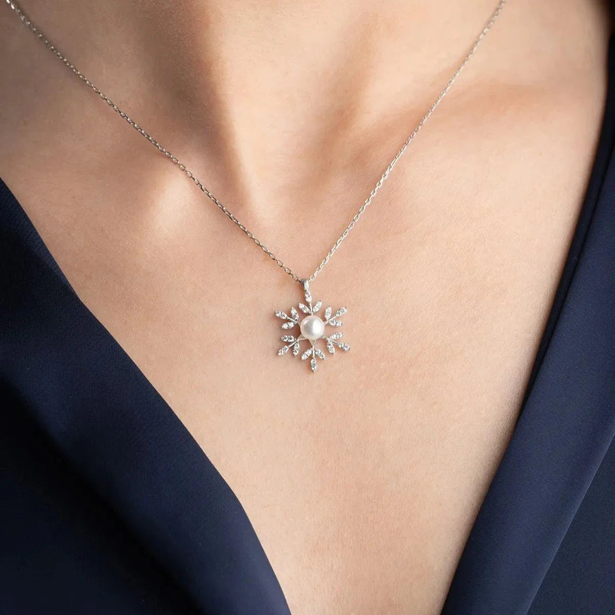 İNCİLİ KAR TANESİ KOLYE | 925 GÜMÜŞ