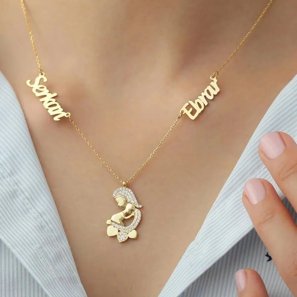 İKİ İSİMLİ ANNE BEBEK KOLYE | 925 GÜMÜŞ