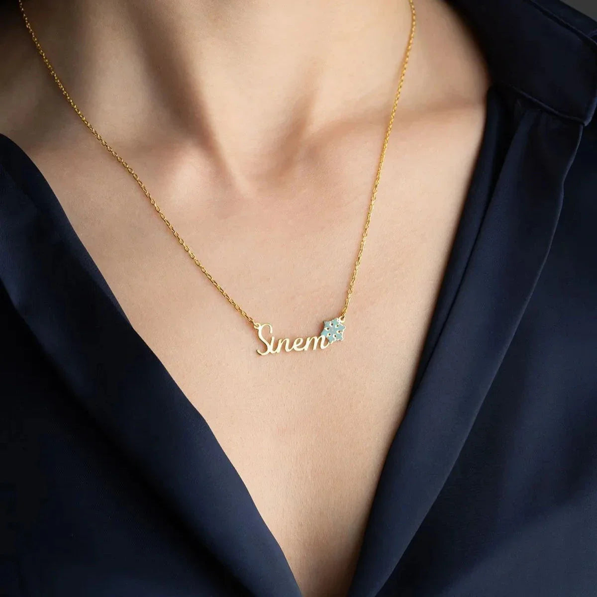 MİNELİ KAR TANESİ İSİM KOLYE | 925 GÜMÜŞ