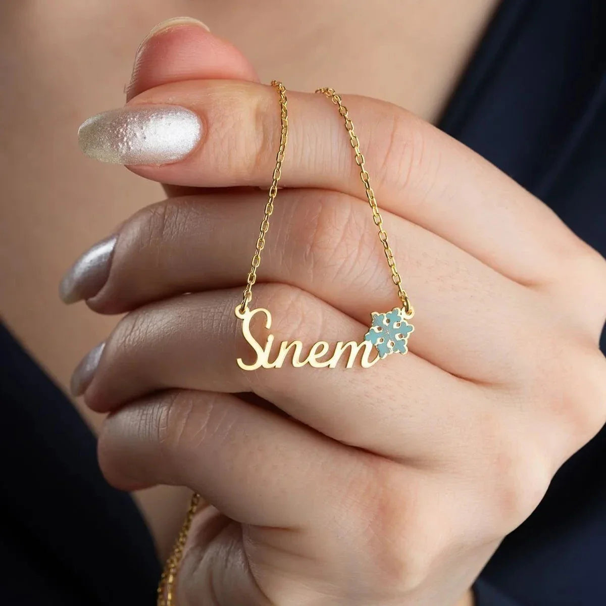 MİNELİ KAR TANESİ İSİM KOLYE | 925 GÜMÜŞ