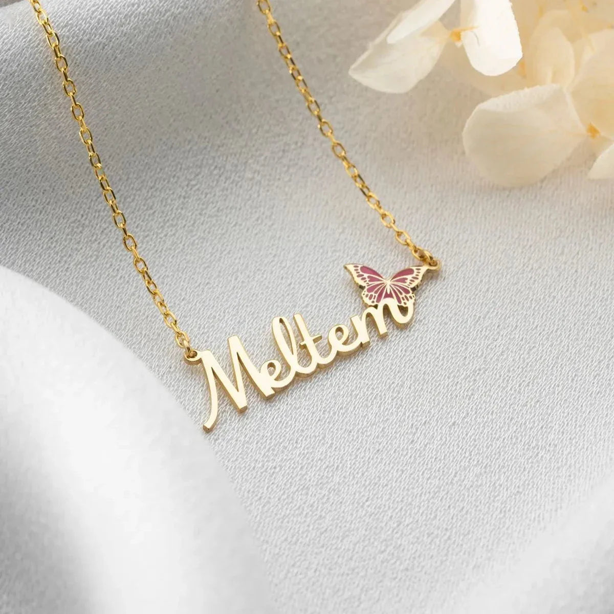 MİNELİ KELEBEK İSİM KOLYE | 925 GÜMÜŞ