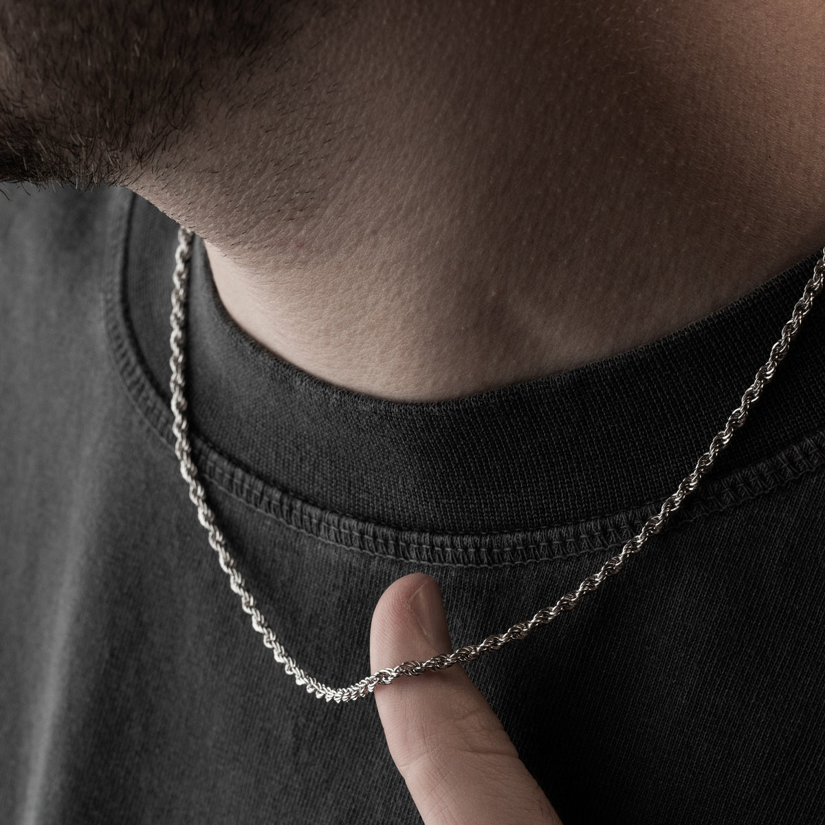 3 mm halat zincir erkek kolye, boyunda kullanımı.