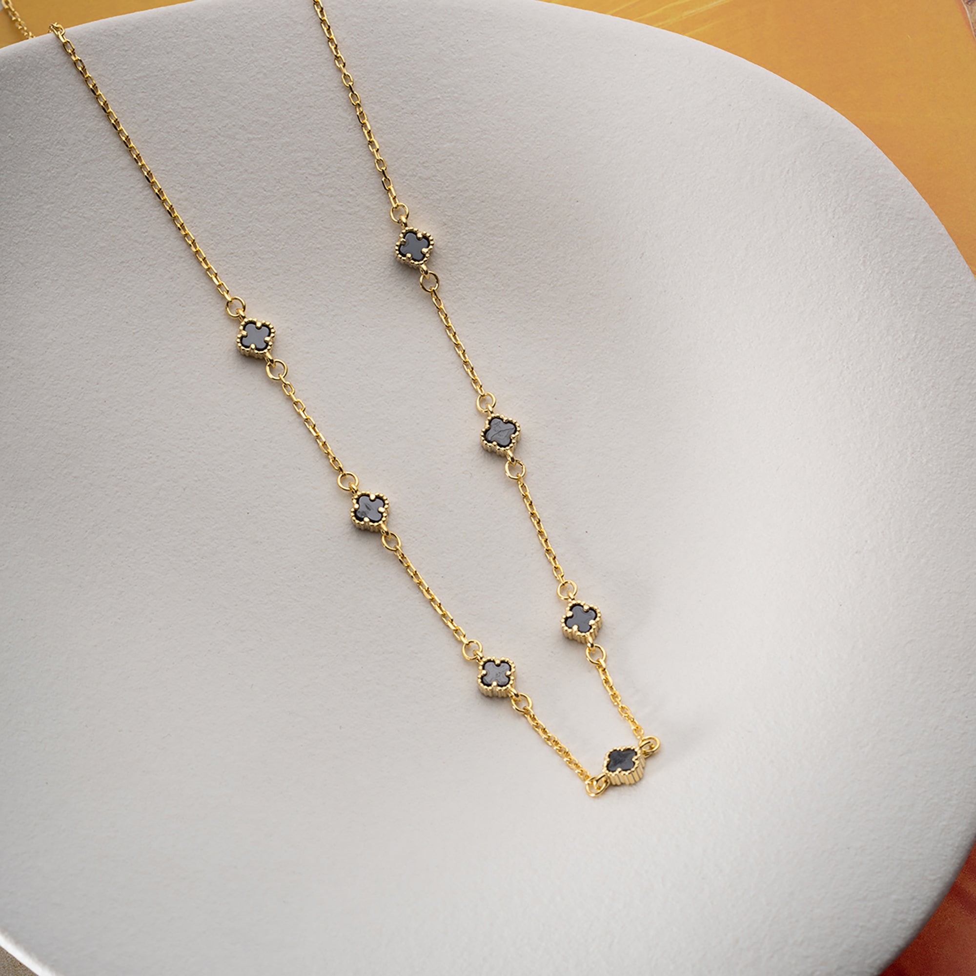 SİYAH MİNİ YONCA KOLYE | 925 GÜMÜŞ