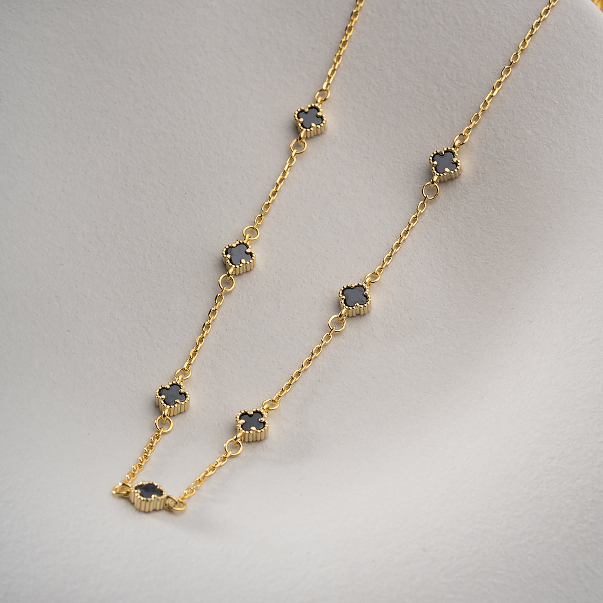 SİYAH MİNİ YONCA KOLYE | 925 GÜMÜŞ