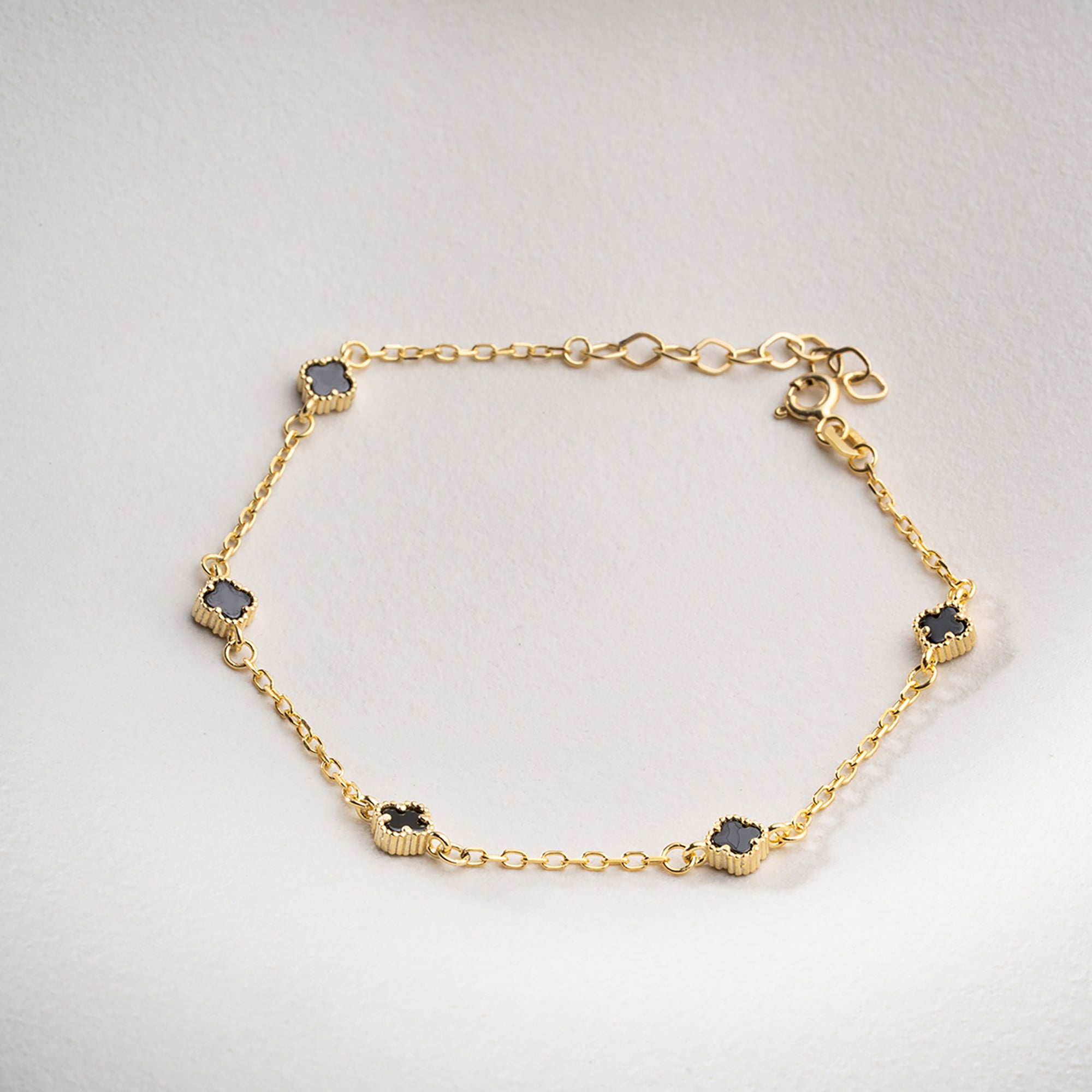 SİYAH TAŞLI ÇOKLU YONCA BİLEKLİK | 925 GÜMÜŞ