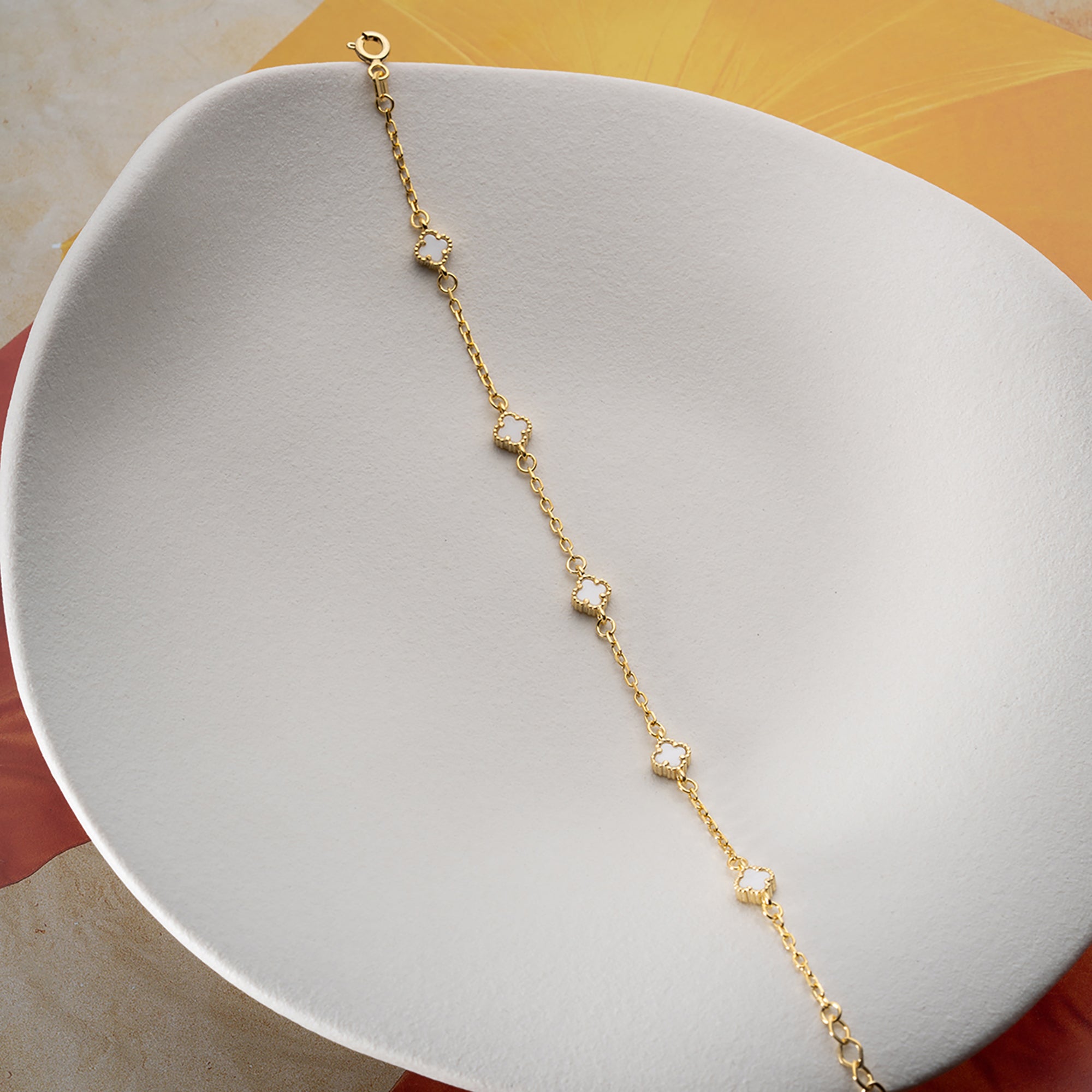 BEYAZ TAŞLI ÇOKLU YONCA BİLEKLİK | 925 GÜMÜŞ