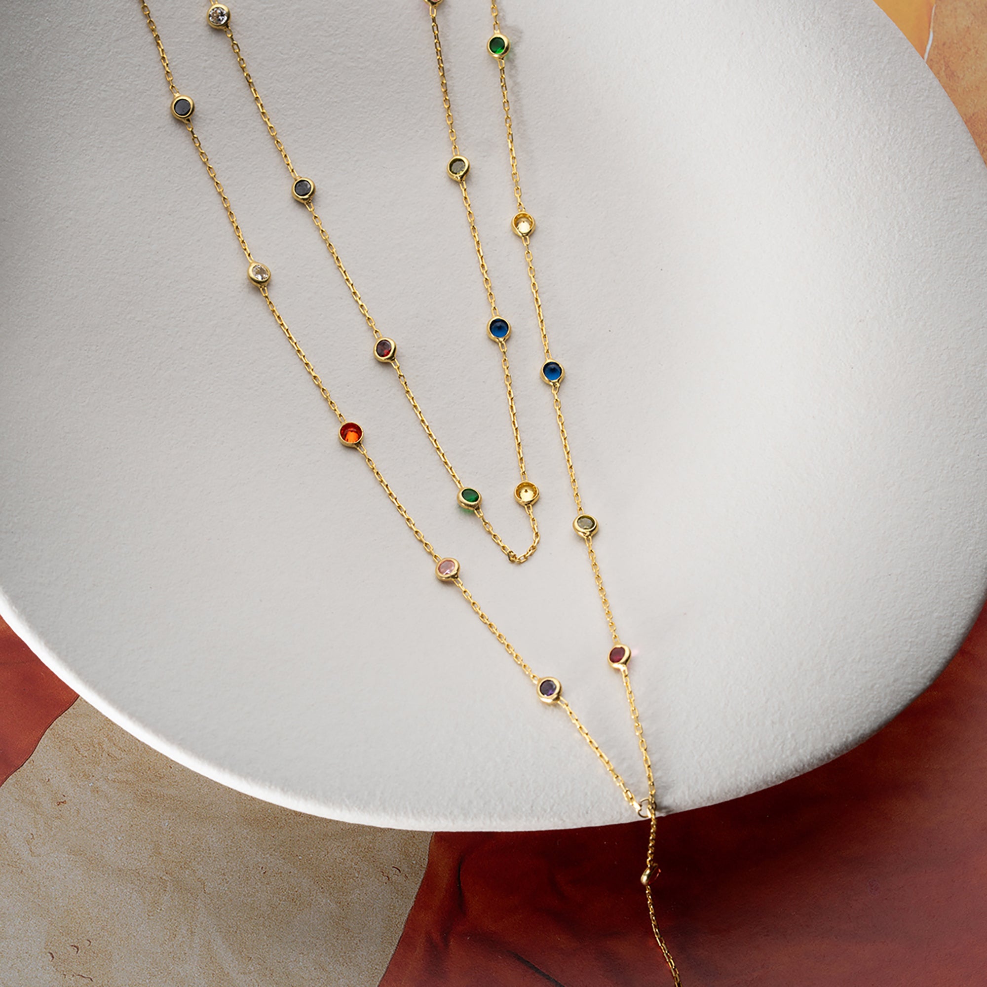 İKİLİ RENKİ TAŞLI Y KOLYE | 925 GÜMÜŞ