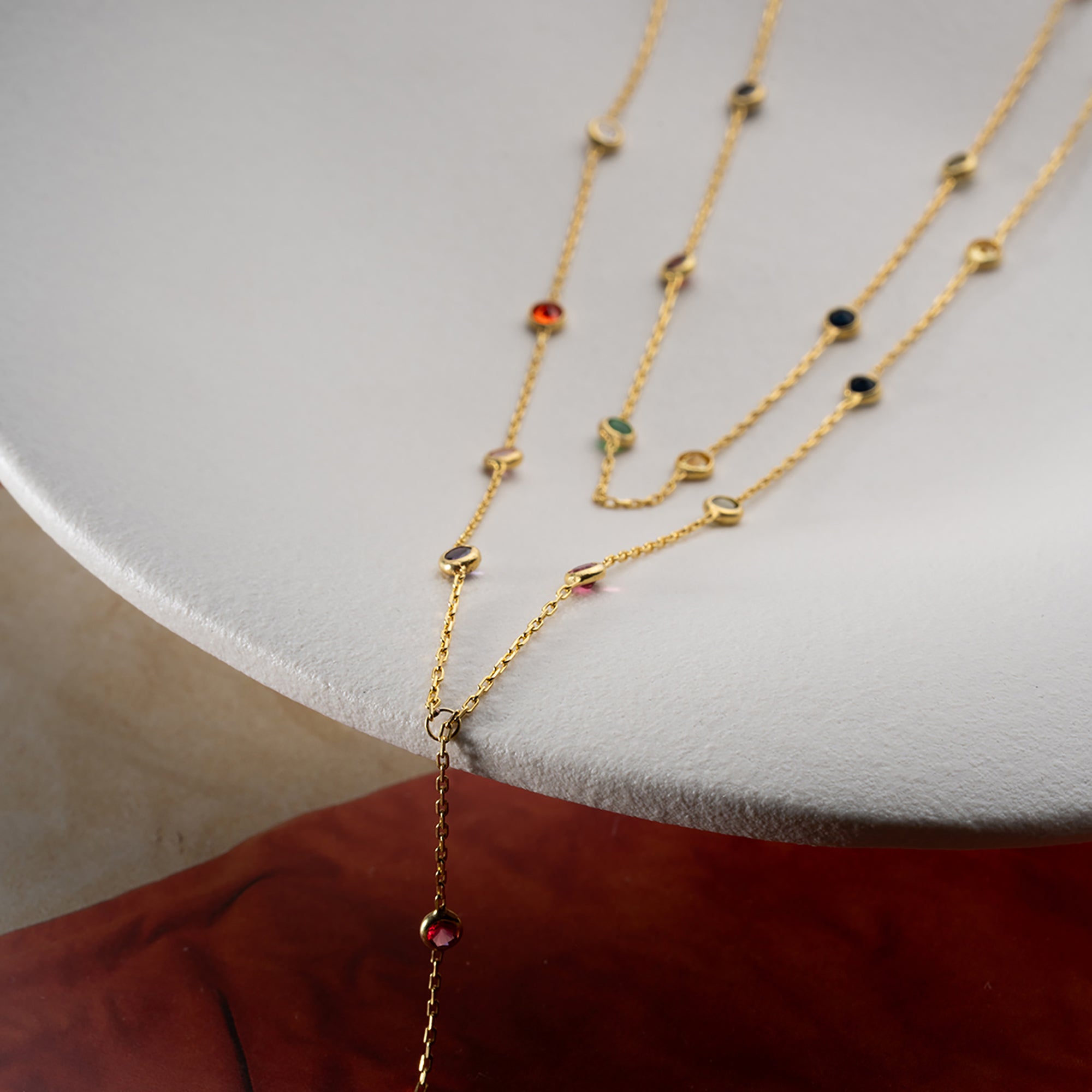 İKİLİ RENKİ TAŞLI Y KOLYE | 925 GÜMÜŞ