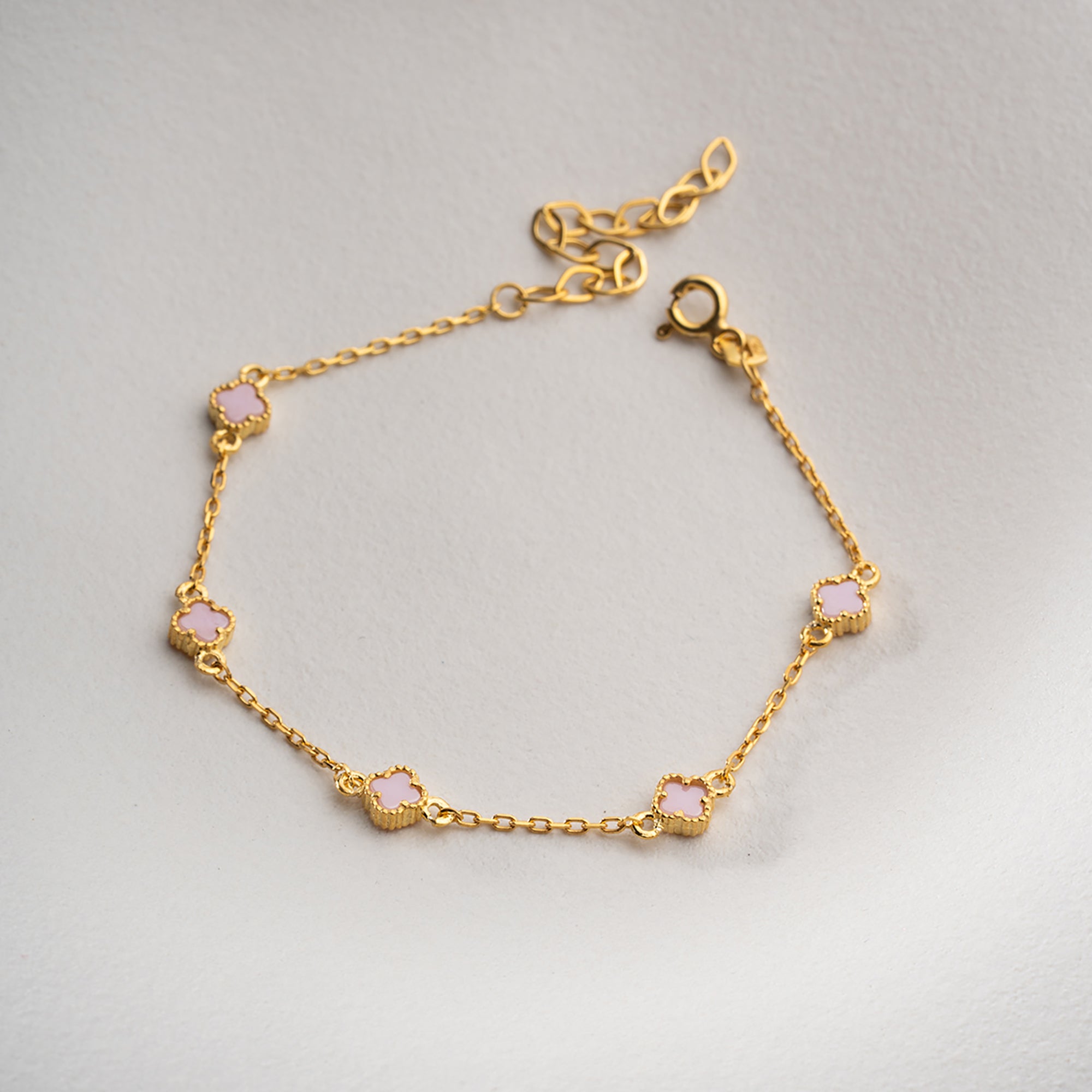 PEMBE TAŞLI MİNİ YONCA BİLEKLİK | 925 GÜMÜŞ