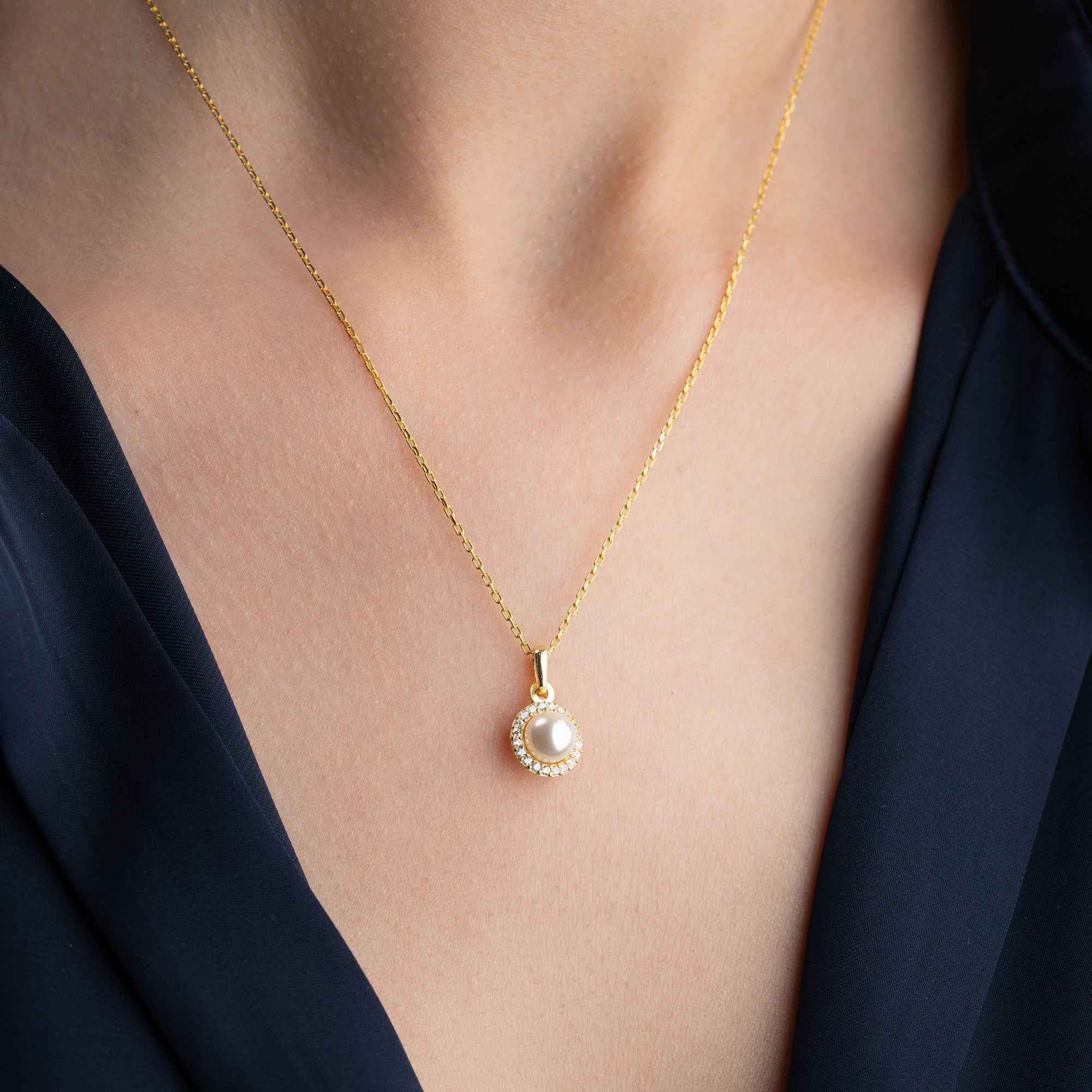 ZİRKON TAŞLI İNCİ MODEL KOLYE | 925 GÜMÜŞ