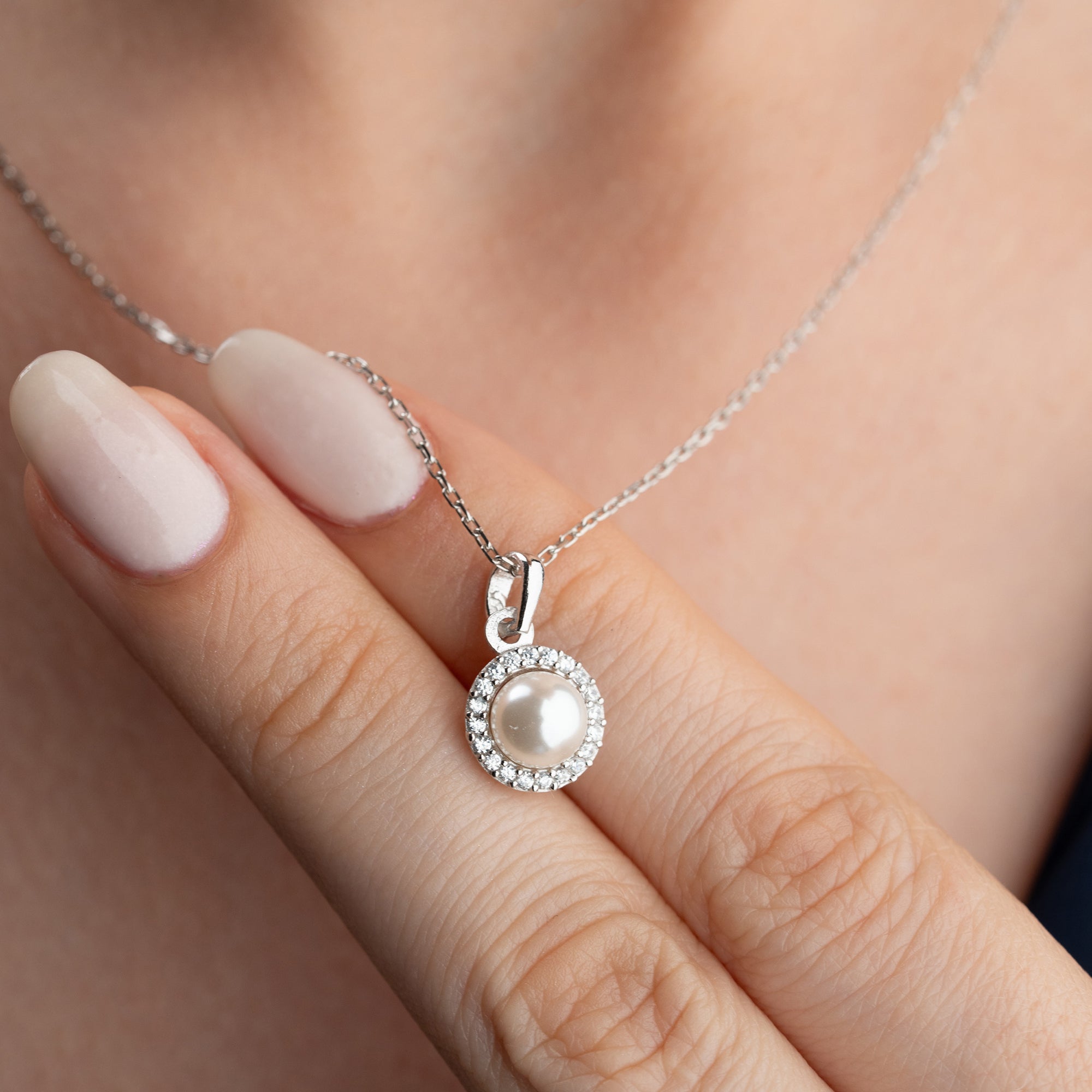 ZİRKON TAŞLI İNCİ MODEL KOLYE | 925 GÜMÜŞ