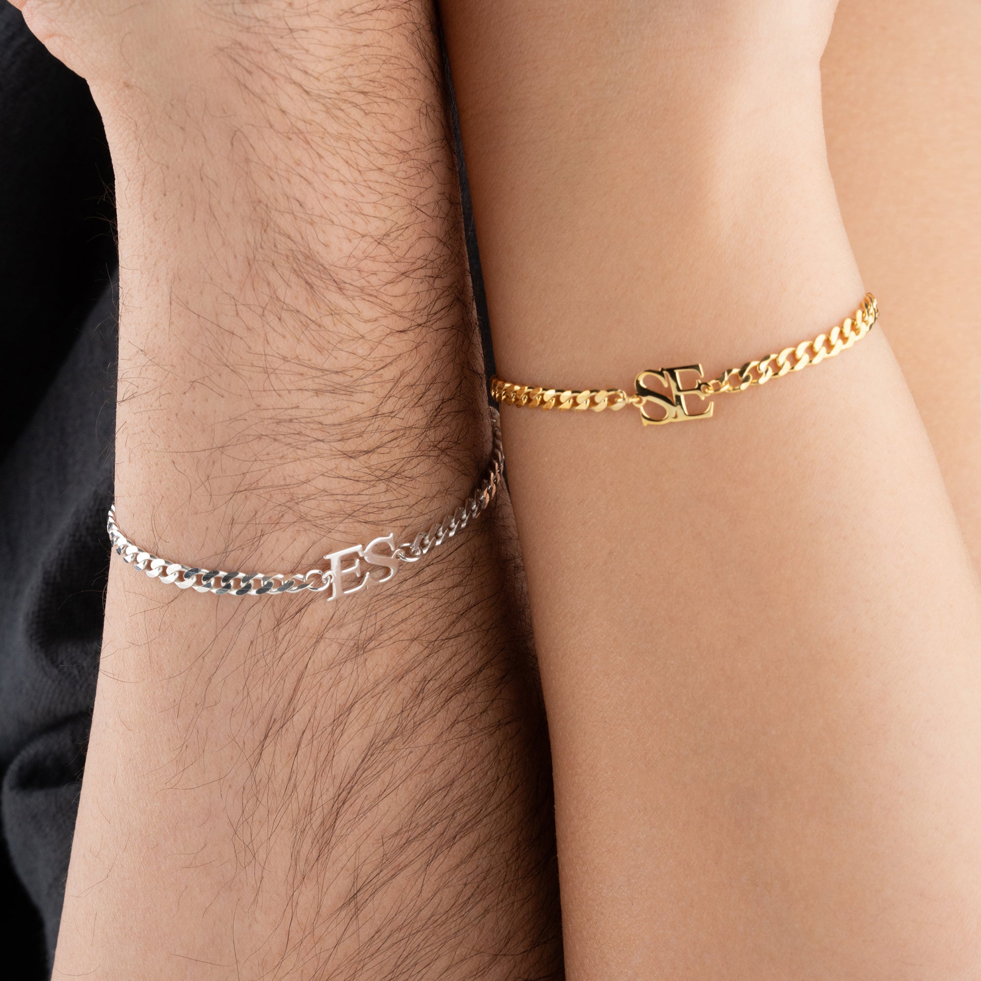 XXL GURMET ZİNCİRLİ İKİ HARFLİ ÇİFT BİLEKLİĞİ | 925 GÜMÜŞ