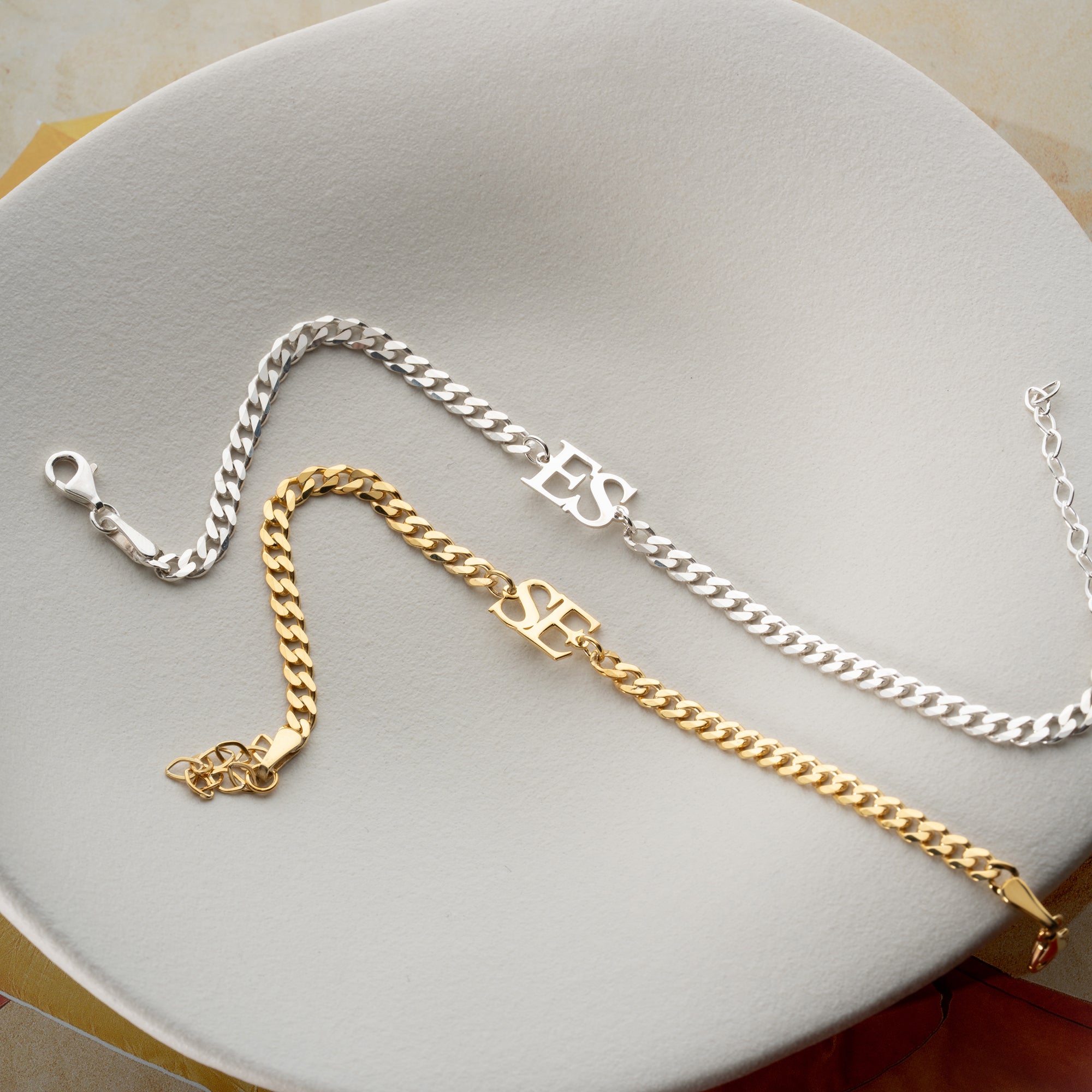 XXL GURMET ZİNCİRLİ İKİ HARFLİ ÇİFT BİLEKLİĞİ | 925 GÜMÜŞ