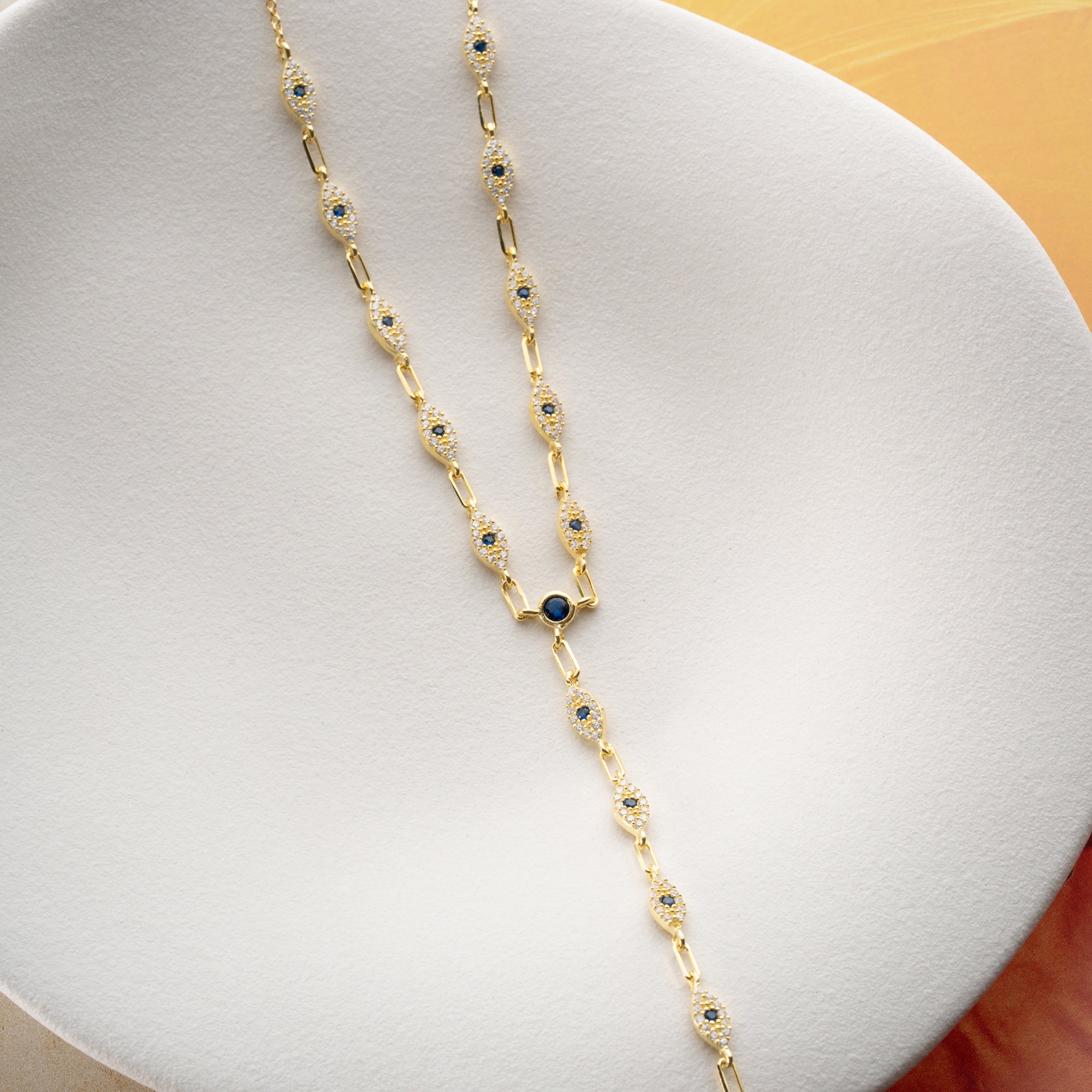 MAVİ GÖZ TAŞLI MAVİ Y KOLYE | 925 GÜMÜŞ