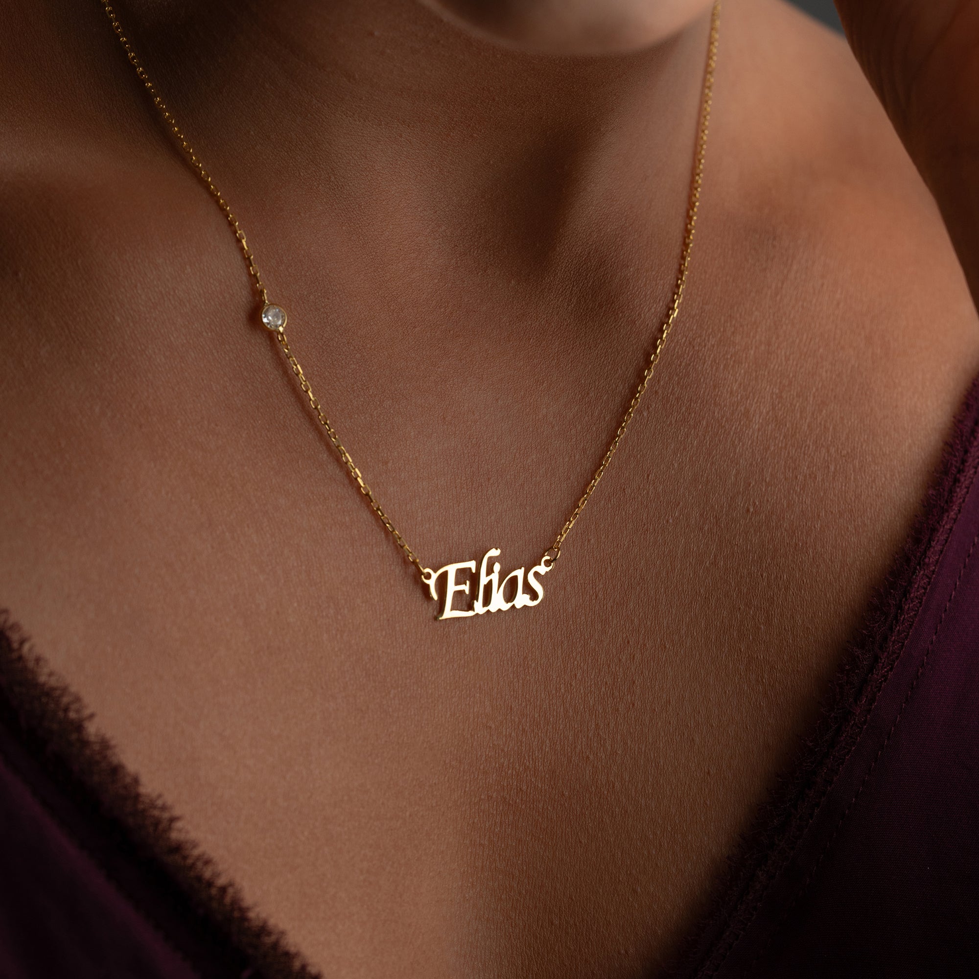 ZİRKON TAŞLI YATAY İSİM KOLYE | 925 GÜMÜŞ