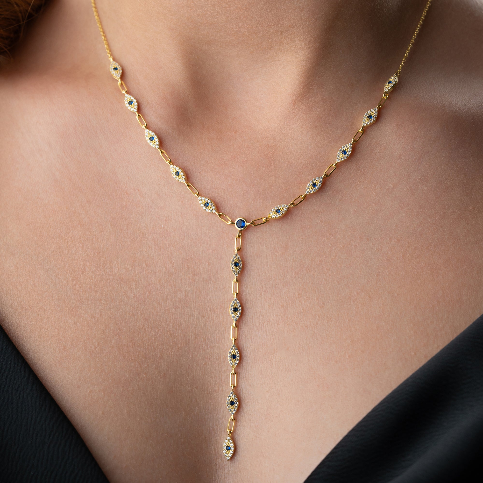 MAVİ GÖZ TAŞLI MAVİ Y KOLYE | 925 GÜMÜŞ