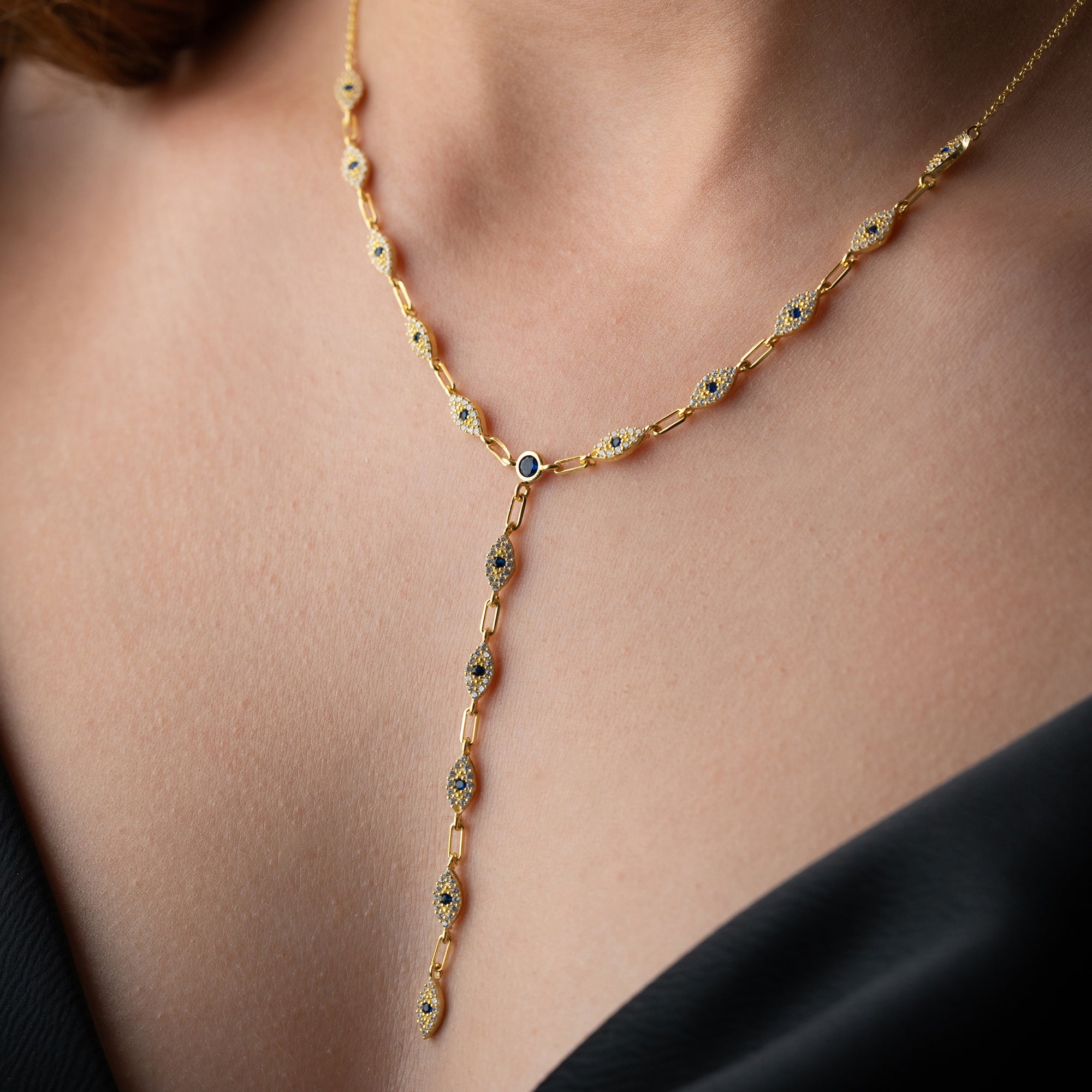 MAVİ GÖZ TAŞLI MAVİ Y KOLYE | 925 GÜMÜŞ