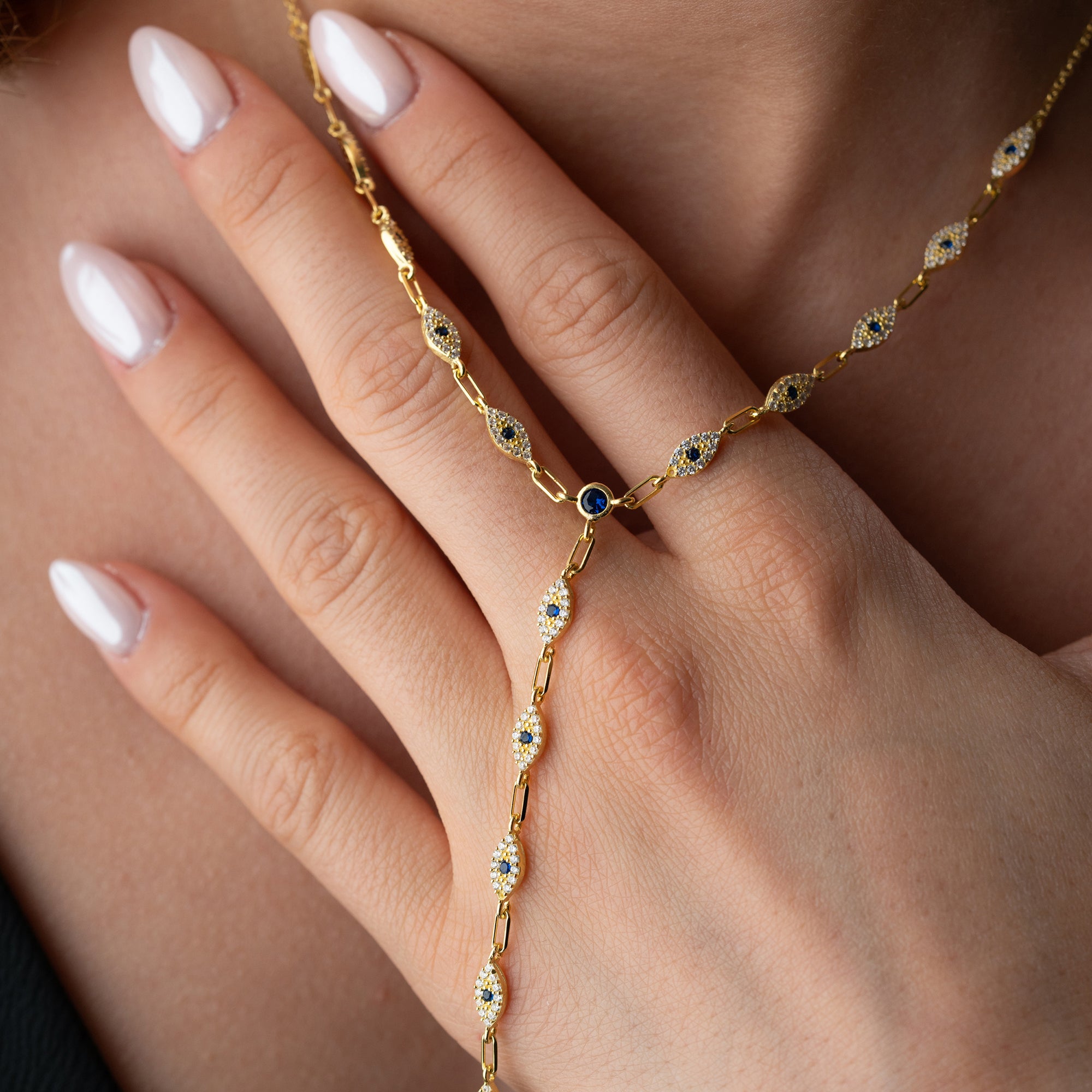 MAVİ GÖZ TAŞLI MAVİ Y KOLYE | 925 GÜMÜŞ