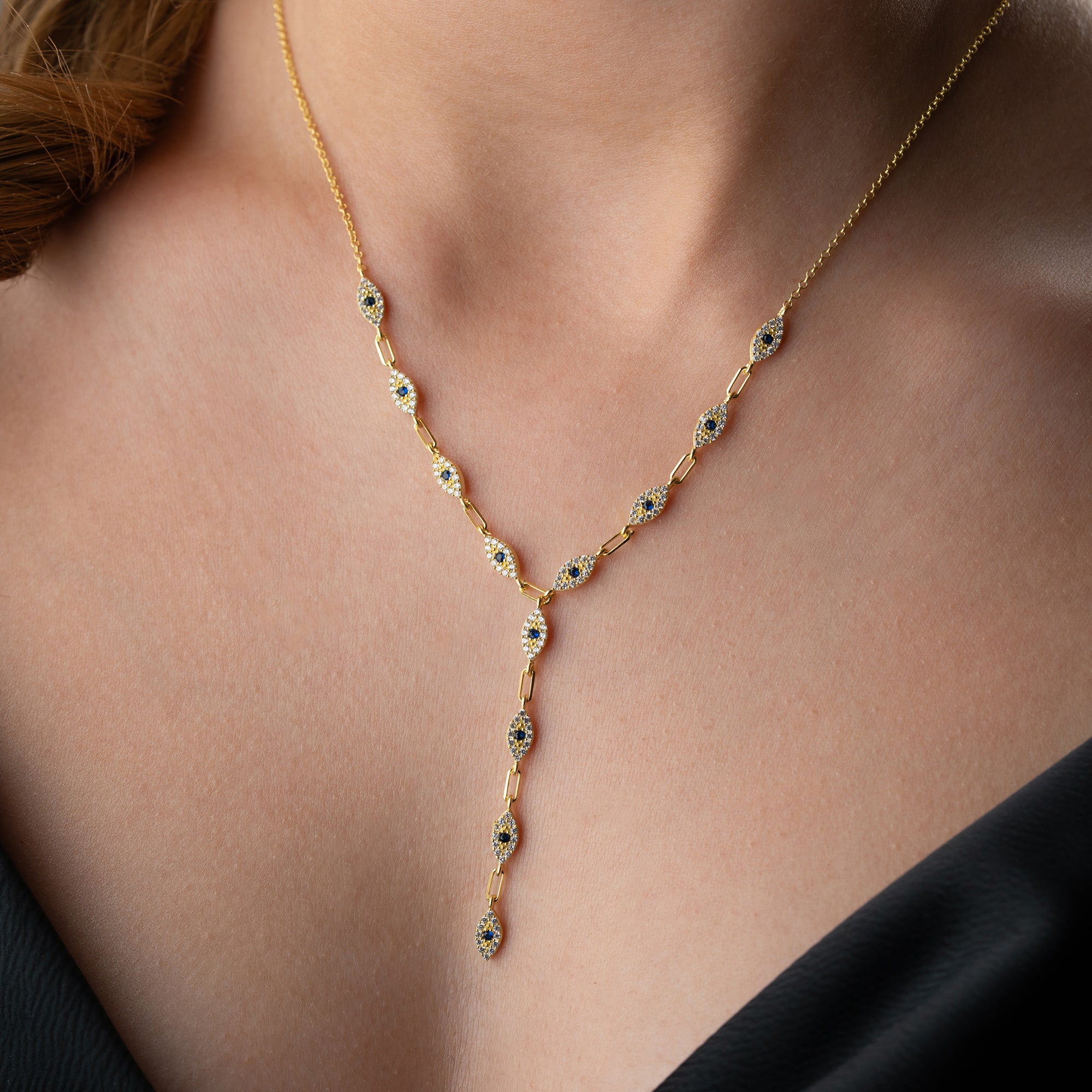 MAVİ GÖZ TAŞLI Y KOLYE | 925 GÜMÜŞ