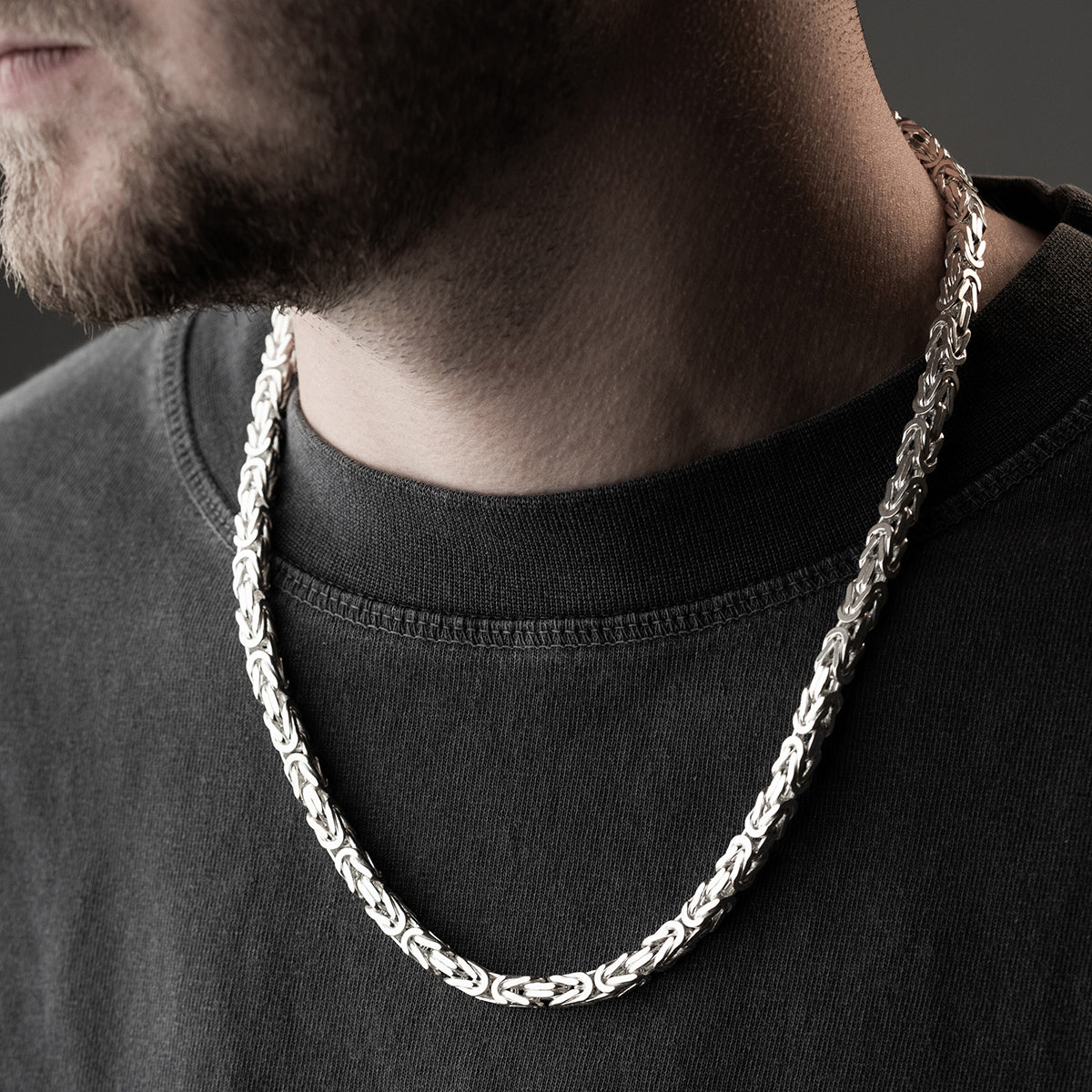6 mm Kare Kral Zincir Erkek Kolye | 925 Ayar Gümüş
