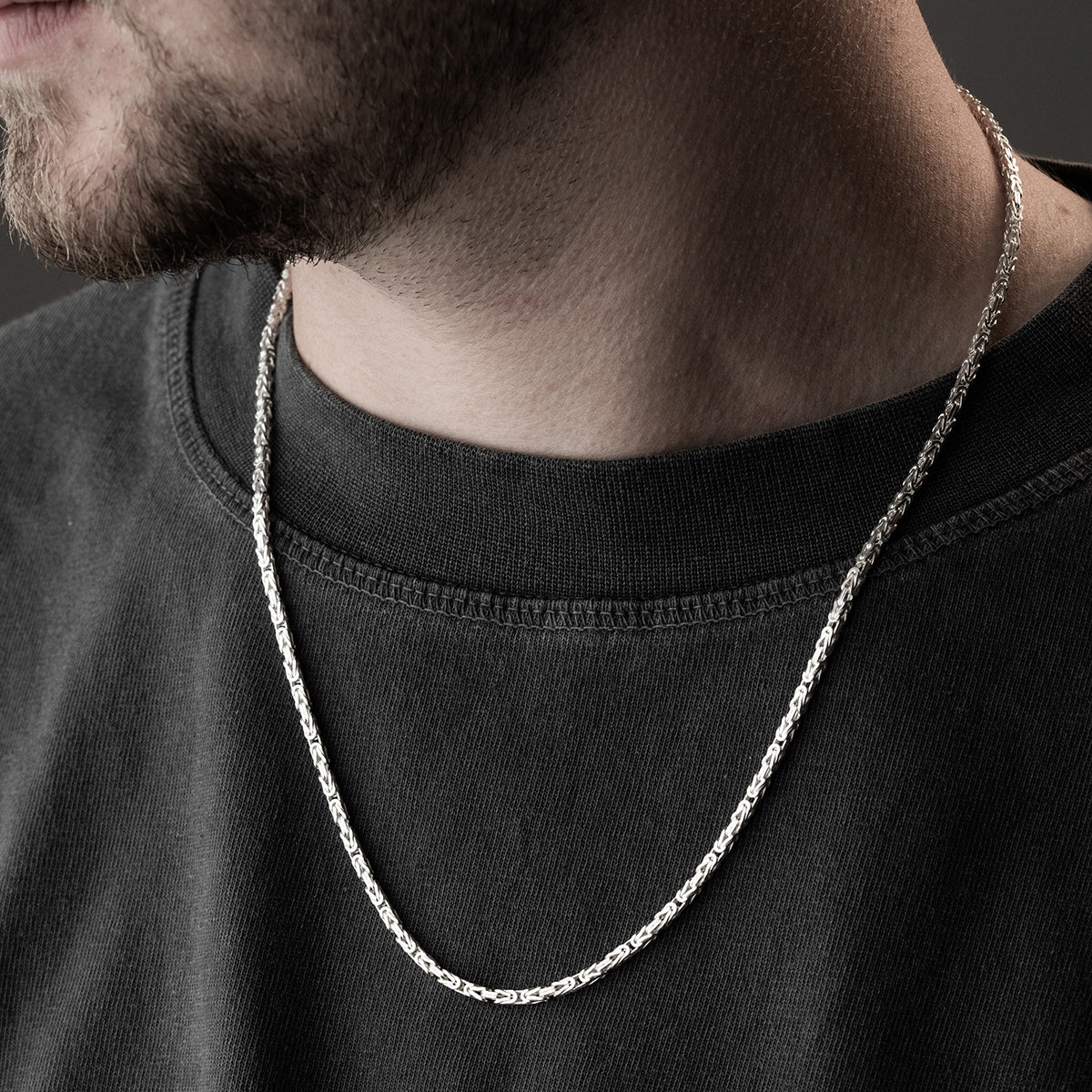 3 mm Kare Kral Zincir Erkek Kolye | 925 Ayar Gümüş